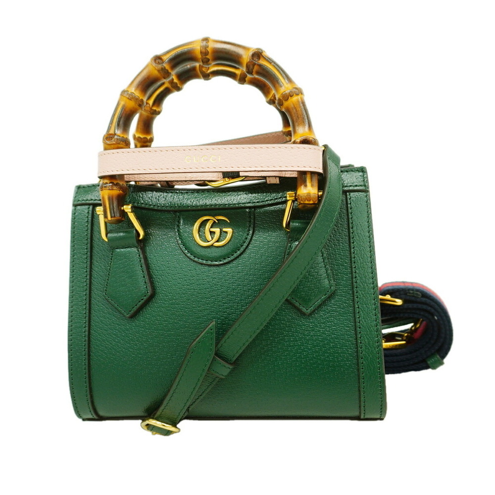 Gucci Bamboo Handbag 702732 Leather Green 2-way Bag for Women